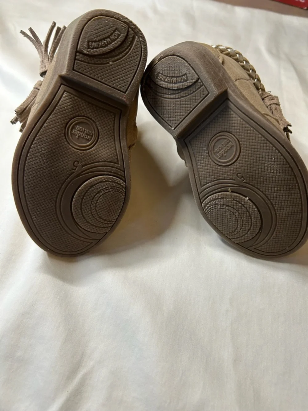 wonder nation Tan Braided-Accent Ankle Boots for Kids